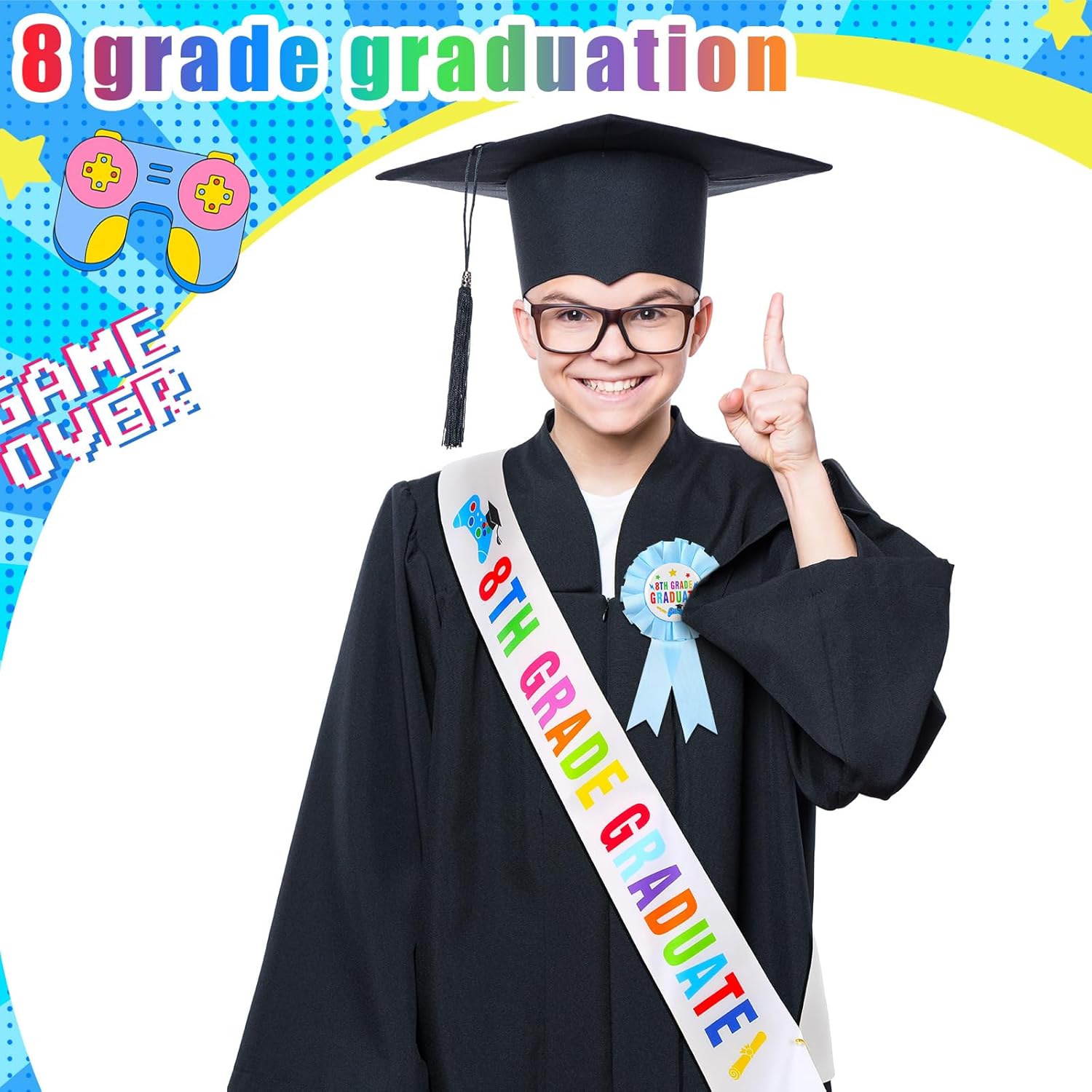 Misdary 8th Grade Graduation Sash and Crown Set