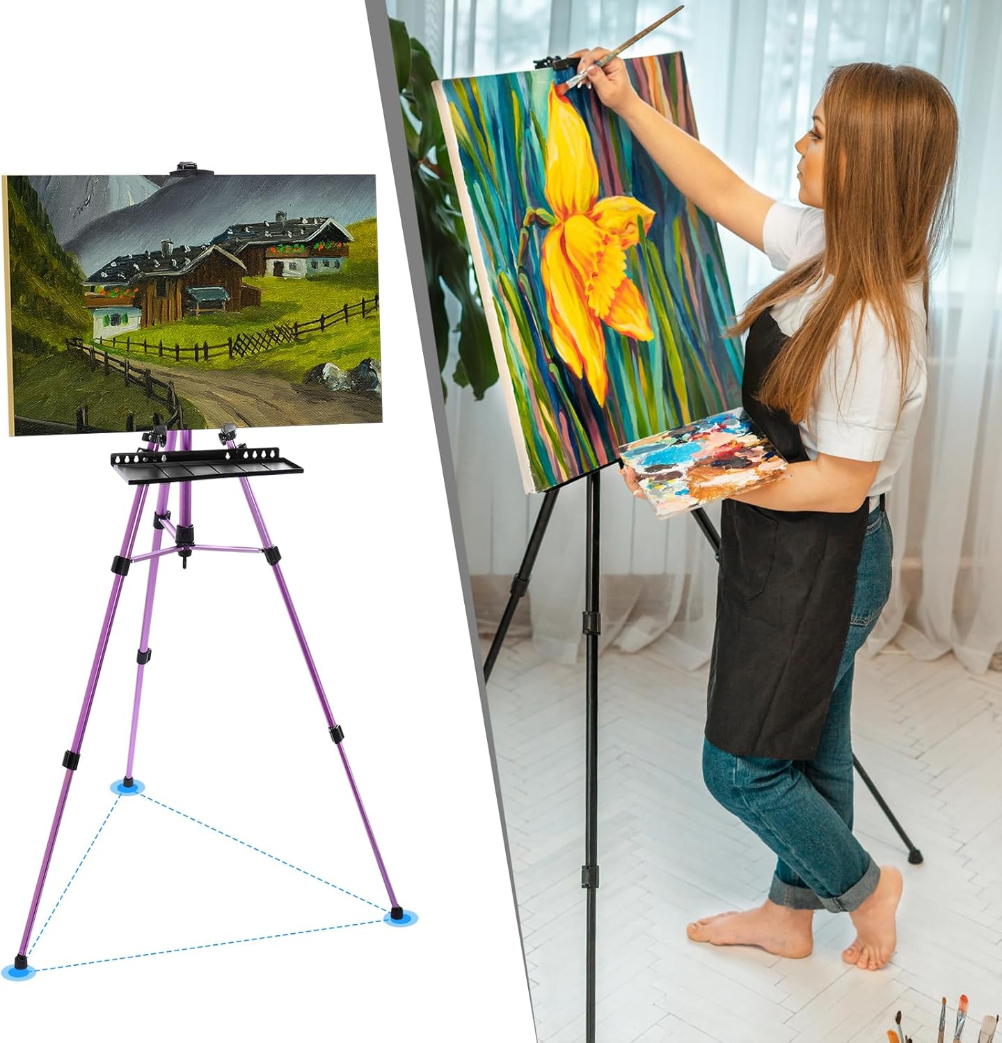 PATIKIL Artist Easel Stand with Detachable Tray Adjustable Height 20-61 Inches Purple