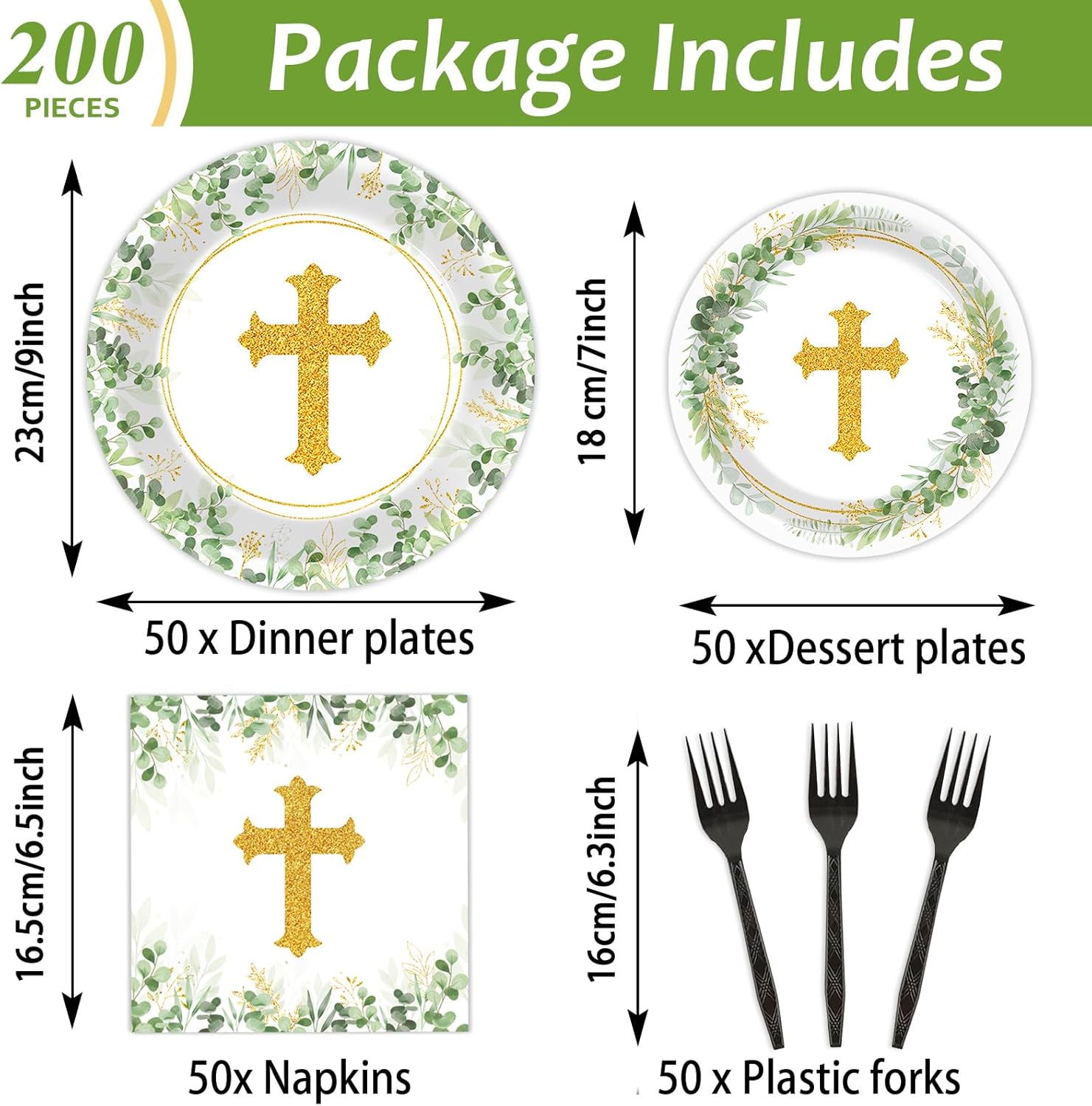 200 Pcs God Bless Party Plates Set for Baptism Ceremony
