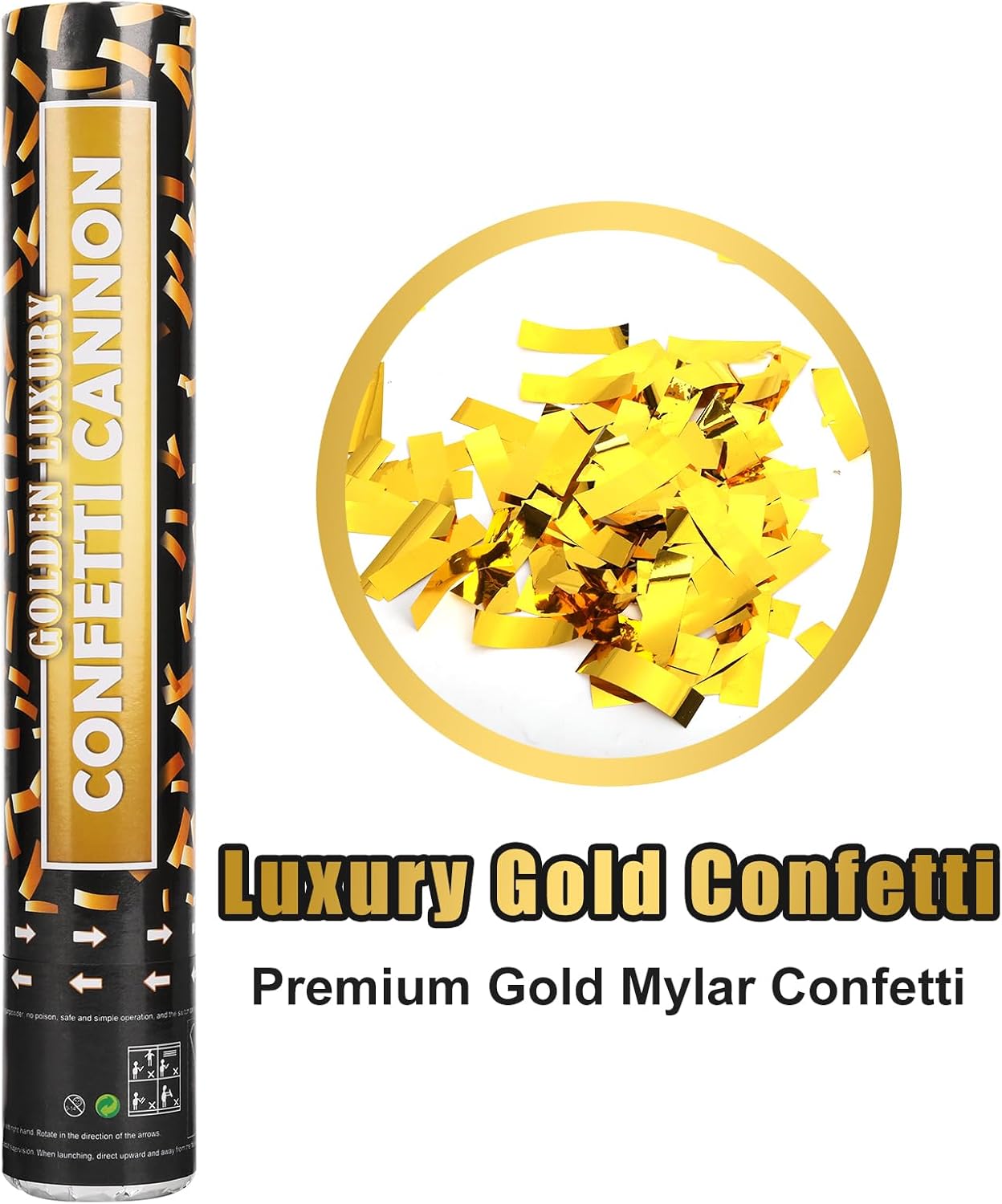 Gold Confetti Cannon 5 Packs 12 Inch Party Poppers