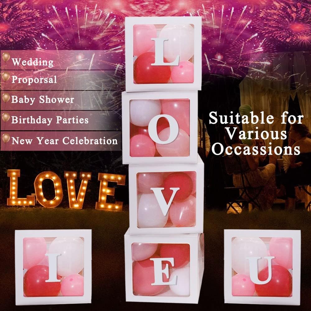 White Transparent Balloon Boxes With 78 Letters 6PCS
