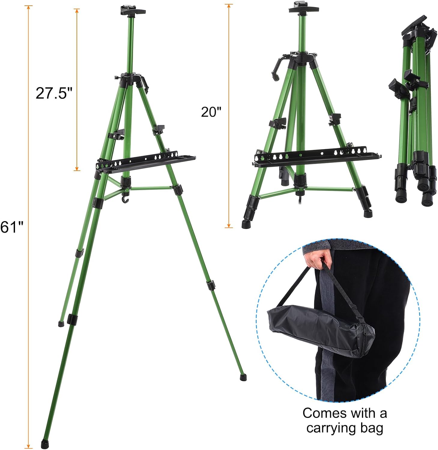 PATIKIL Artist Easel Stand with Detachable Tray Green Adjustable Height 20-61 Inch