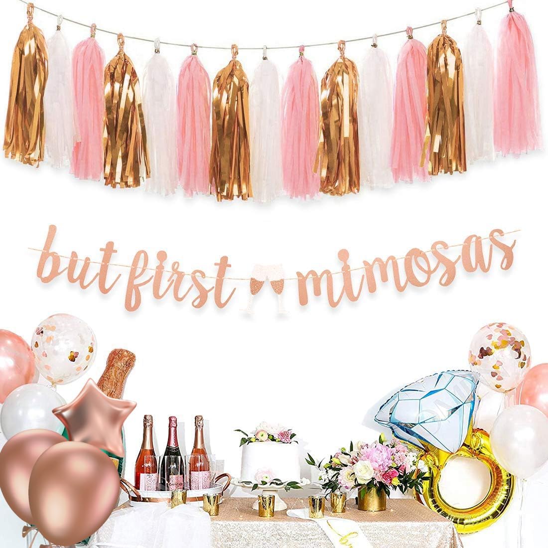 Rose Gold Mimosa Bar Decorations with Tassels