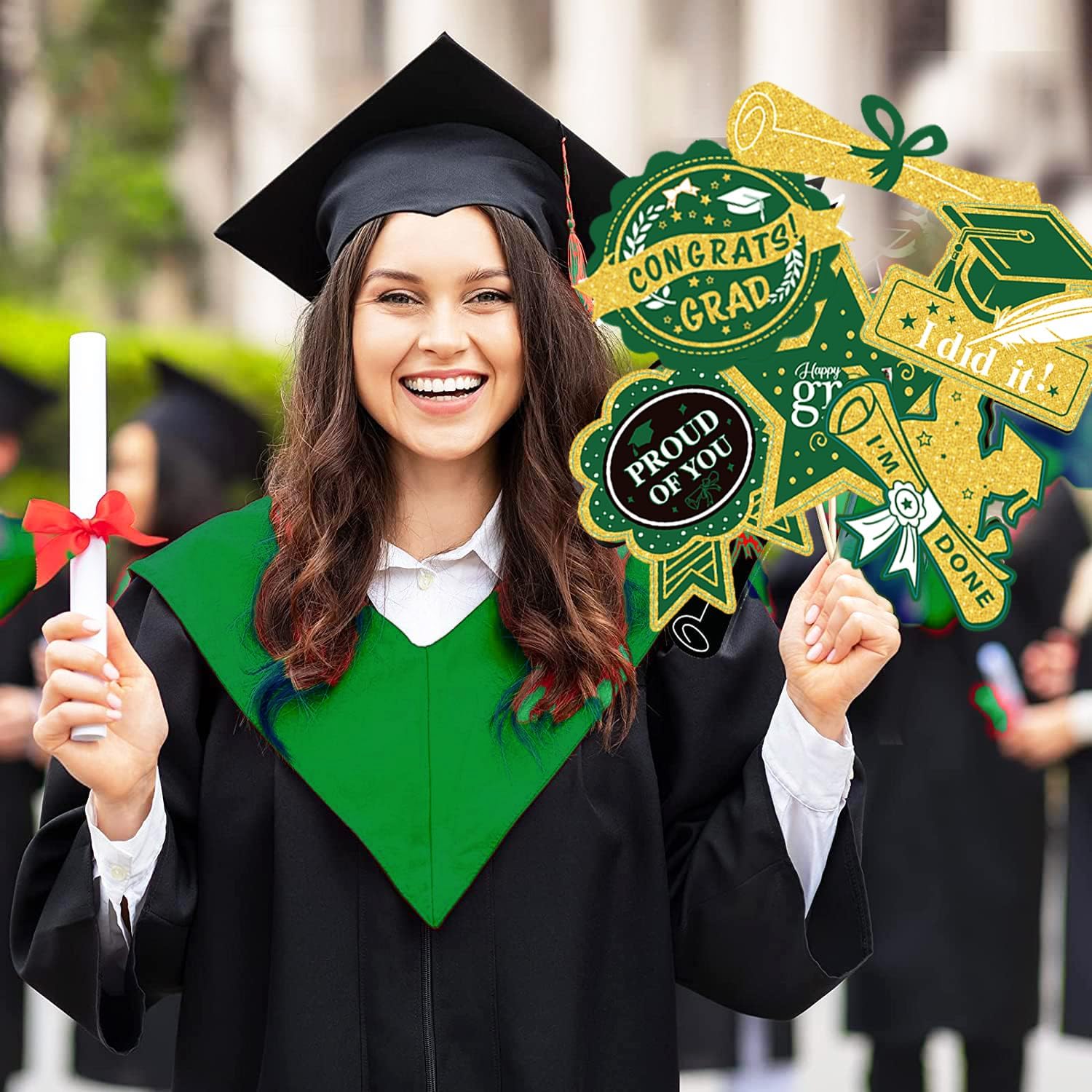 Green Gold Graduation Centerpieces 2024 24Pcs Table Decorations