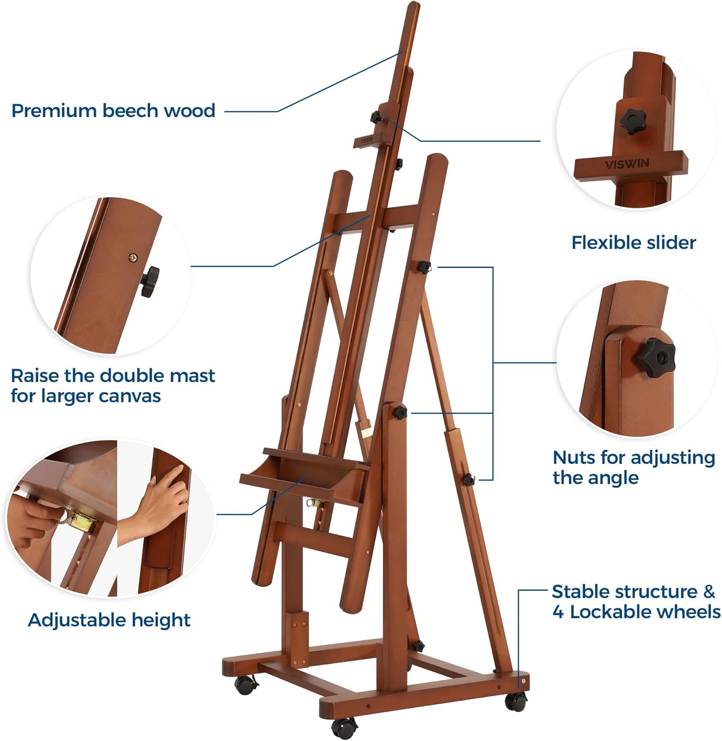 VISWIN Heavy-Duty H Frame Easel with Storage and 4 Wheels