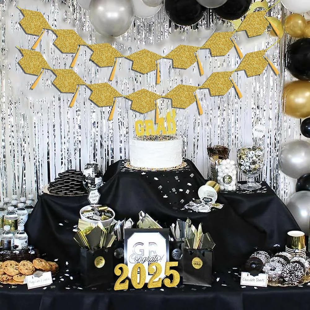 2025 Graduation Cap with Tassel Banners for Party Decor