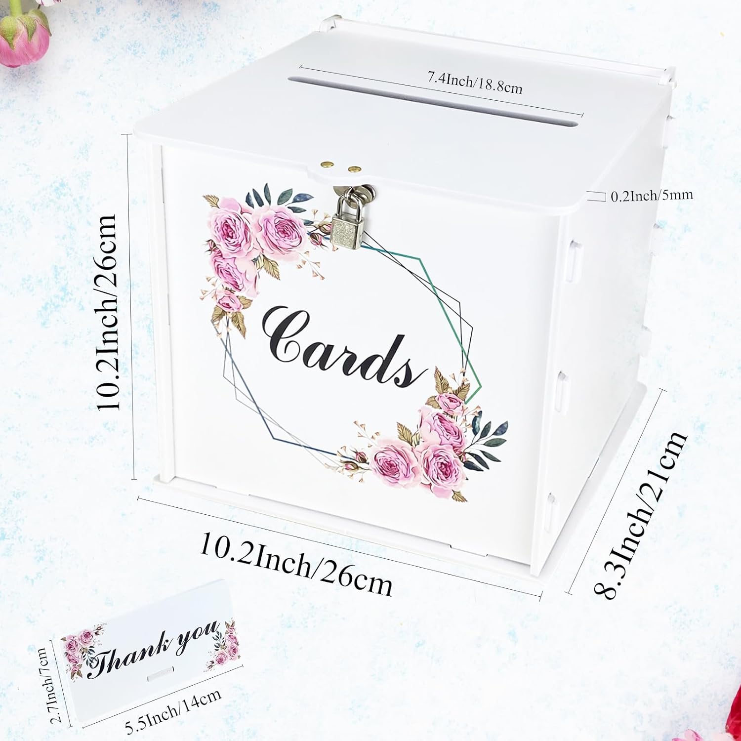 White Wedding Card Box with Lock and Rose Sign