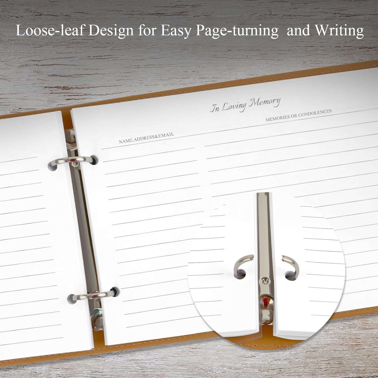 Dapsang Black Leather Funeral Guest Book with Pen 120 Pages Loose Leaf