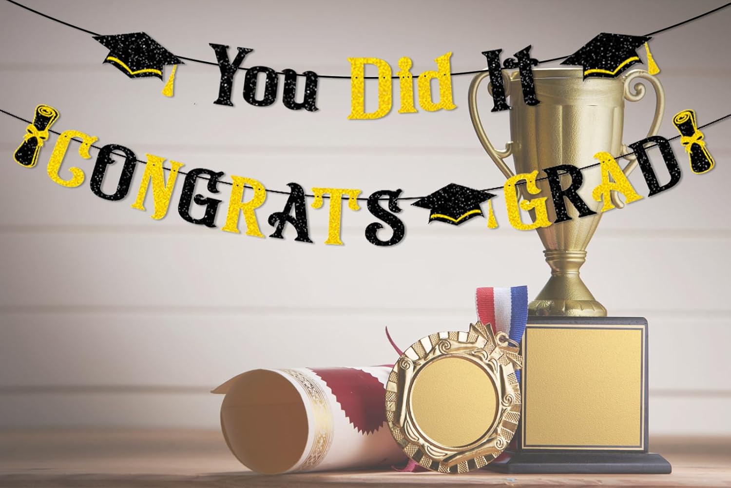 2025 Graduation Banners with Black Gold Glitter
