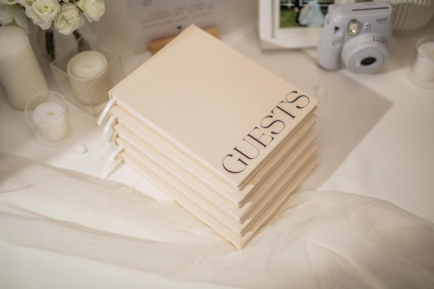 Cream Guest Book Design 3 - 95 x 7 Linen Hardcover Guestbook