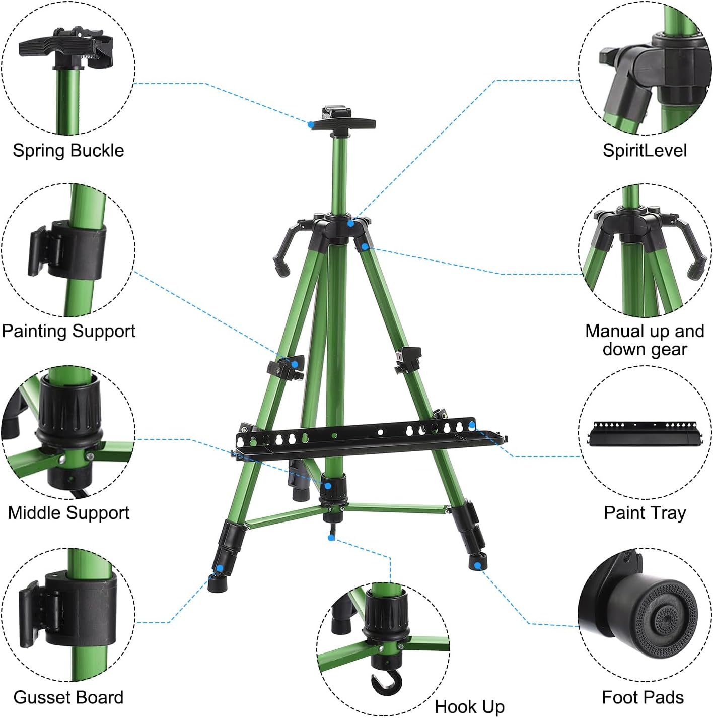 PATIKIL Artist Easel Stand with Detachable Tray Green Adjustable Height 20-61 Inch