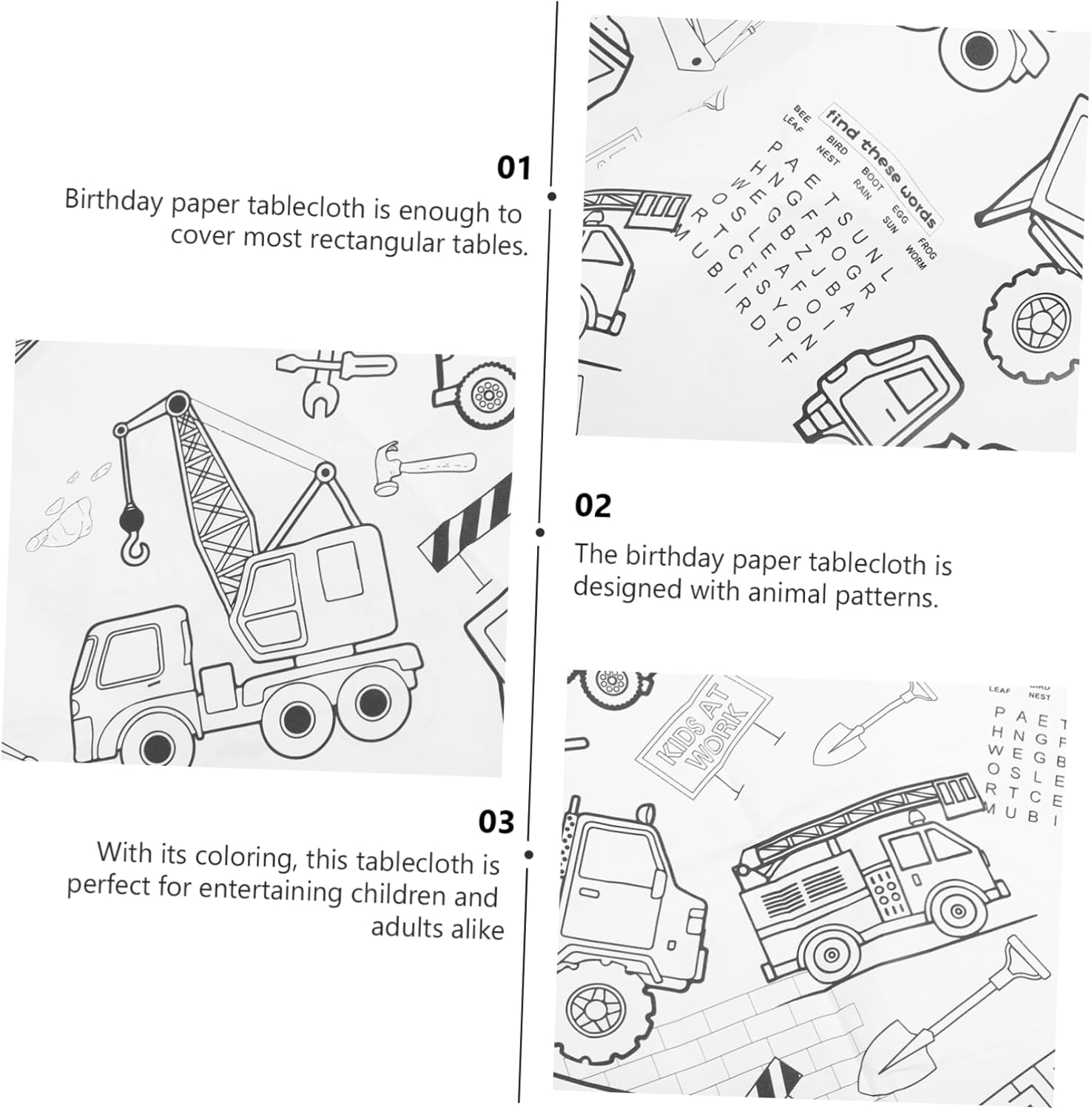 Birthday Tablecloth for Boys and Girls Engineering Vehicle Theme