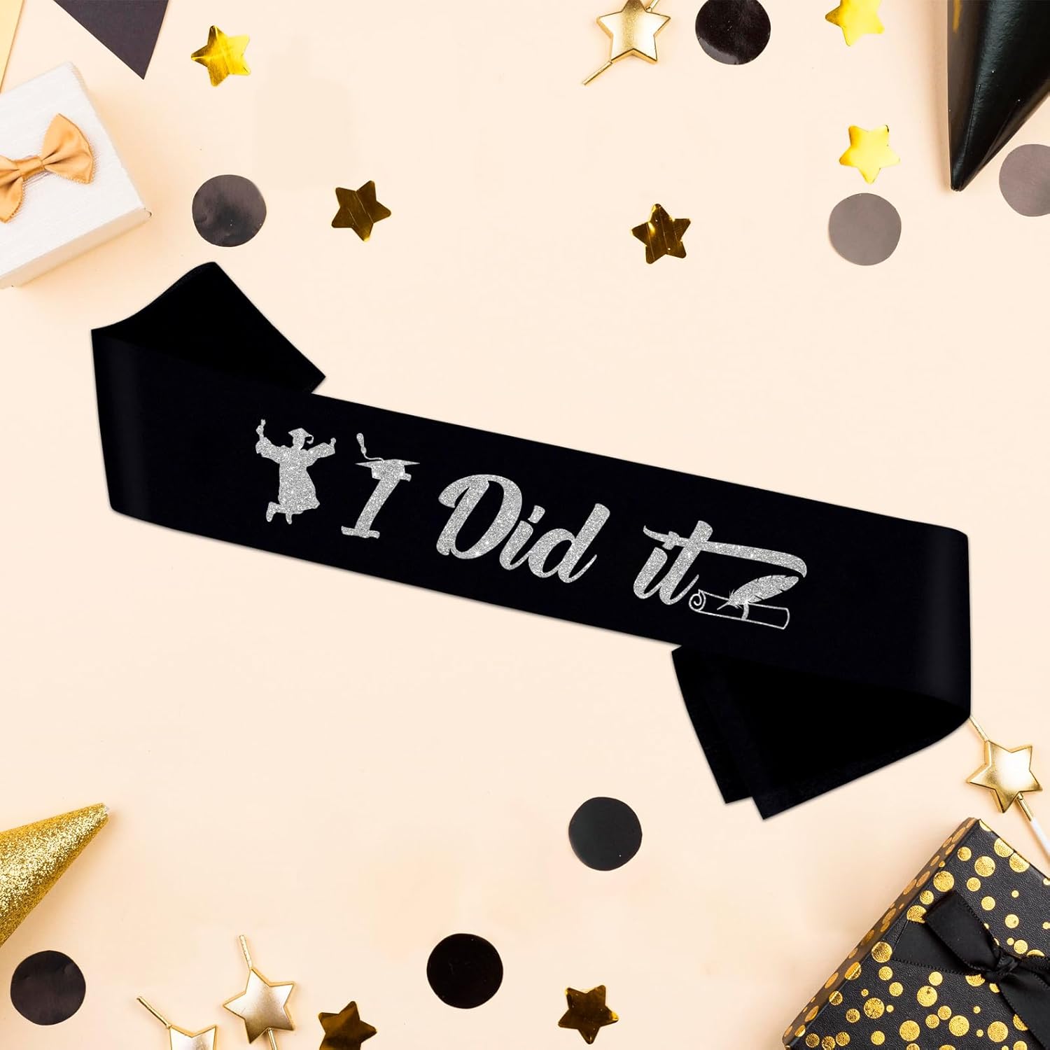 I Did It Black Sash with Silver Foil Graduation Decor