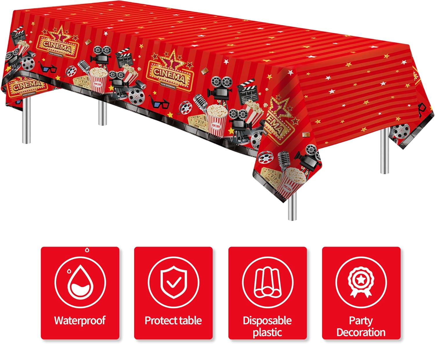 Movie Night Party Tablecloths 3 Pack 54in x 108in