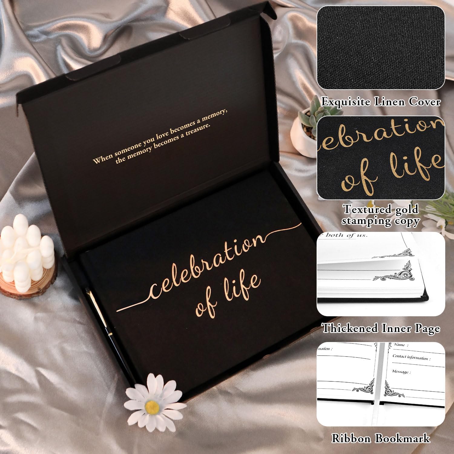 Celebration of Life Guest Book with Pen and Box