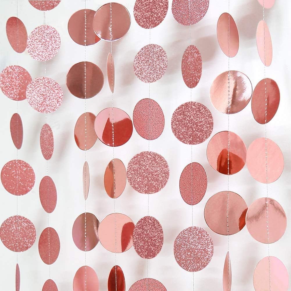 Cheerland Glitter Rose Gold Circle Dot Garland Decorations