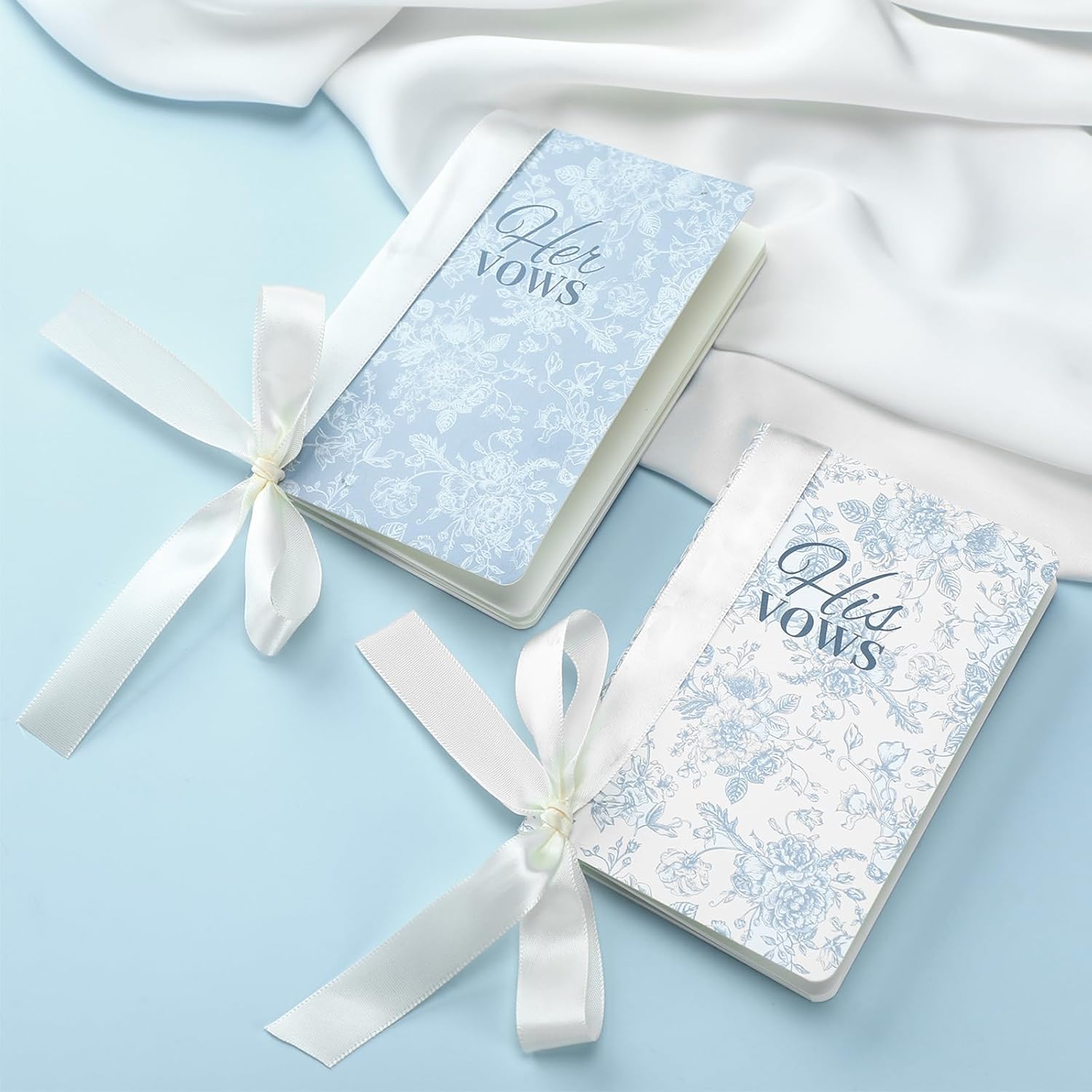 2 Pcs Blue His and Hers Vow Books with Ribbon Bow