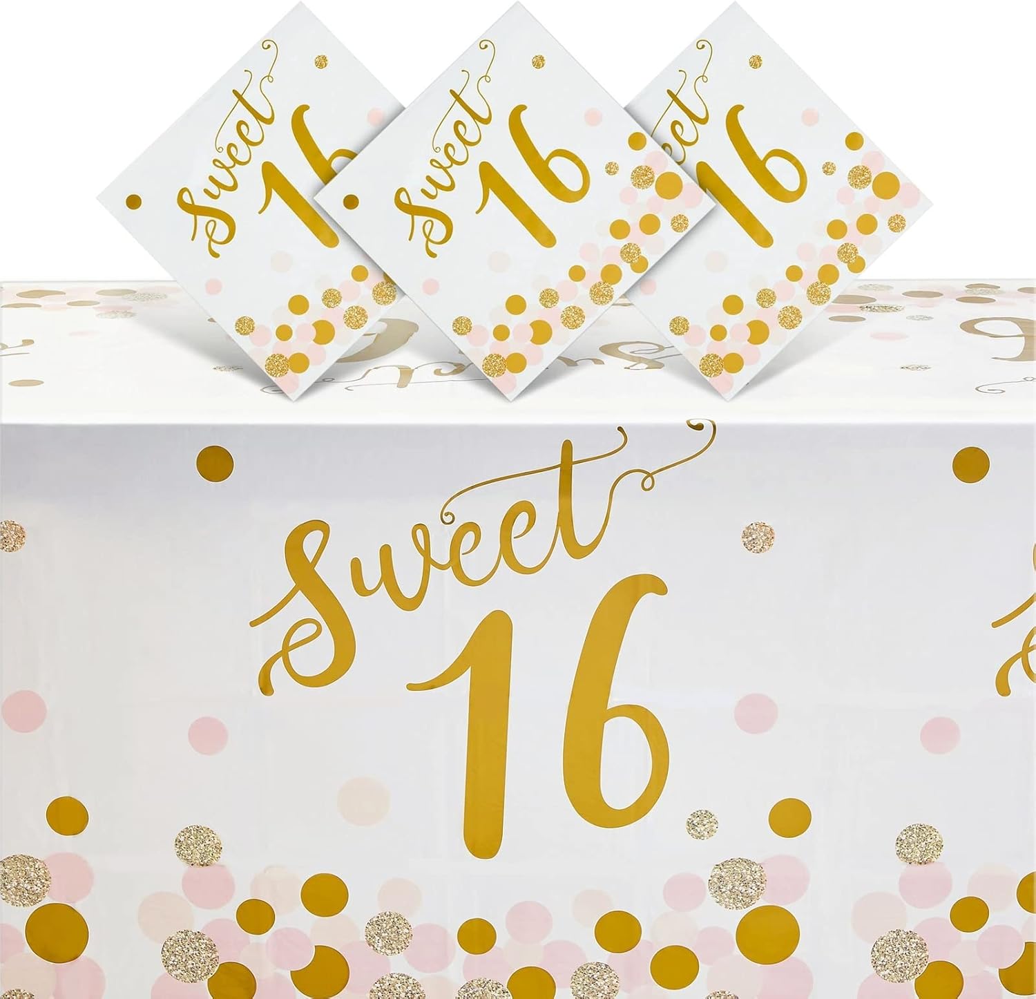 BLUE PANDA 3 Pack Sweet 16 Tablecloth Birthday Party Decor