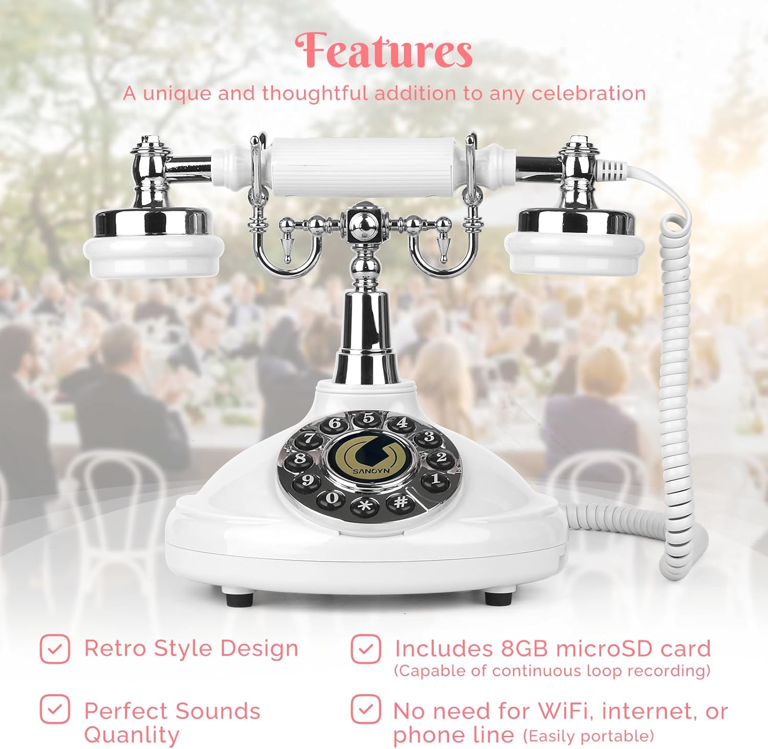Sangyn Audio Guest Book Wedding Phone for Personalized Messages