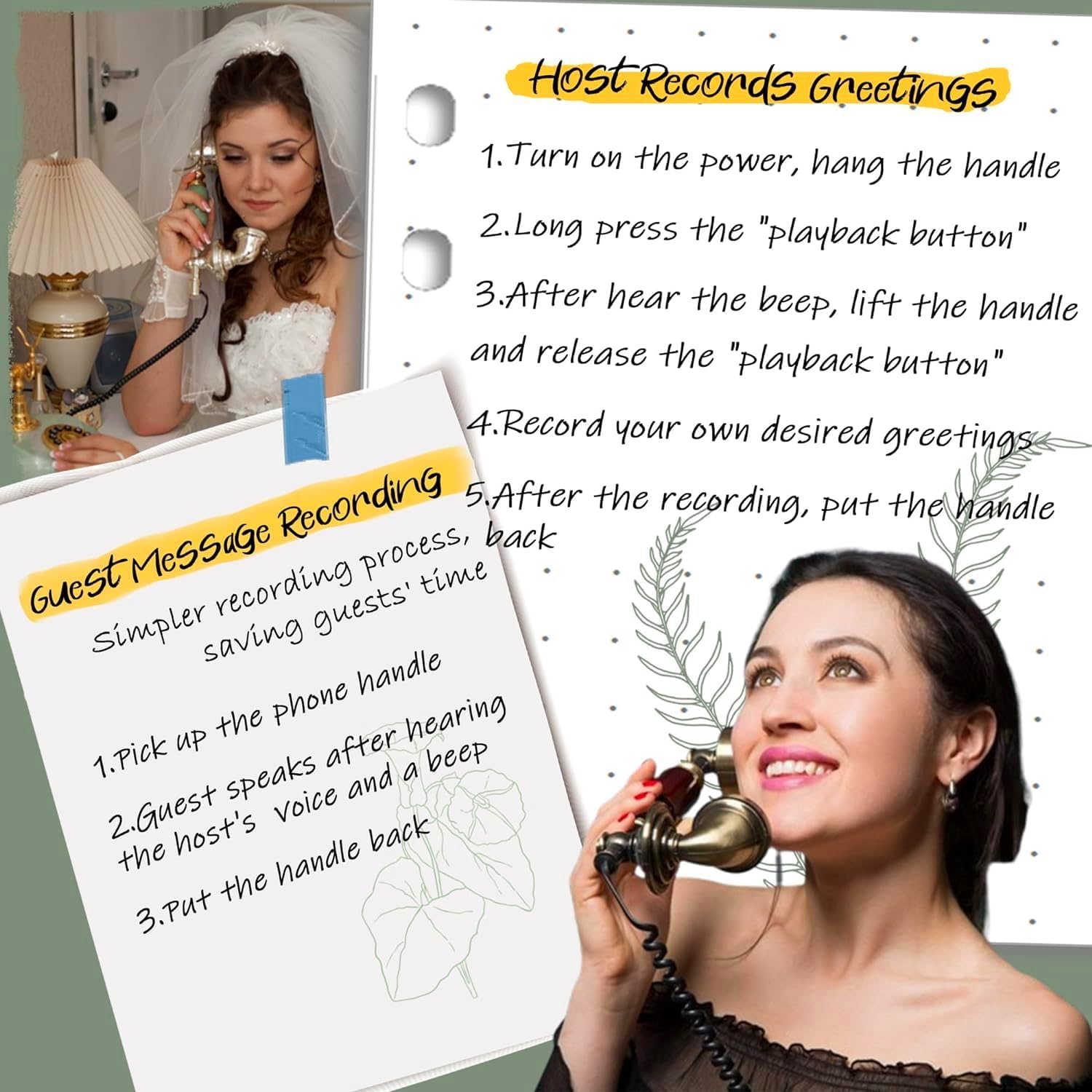 RetroVox Audio Guest Book Wedding Phone Black