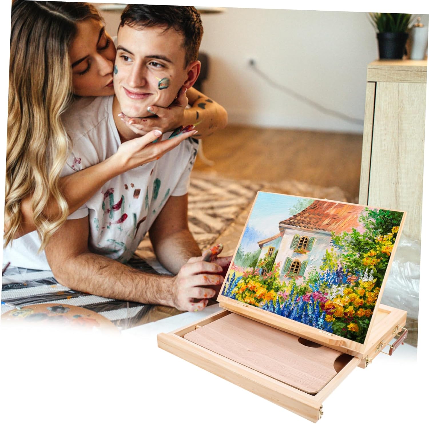 Portable Wooden Easel with Drawer for Art and Photos
