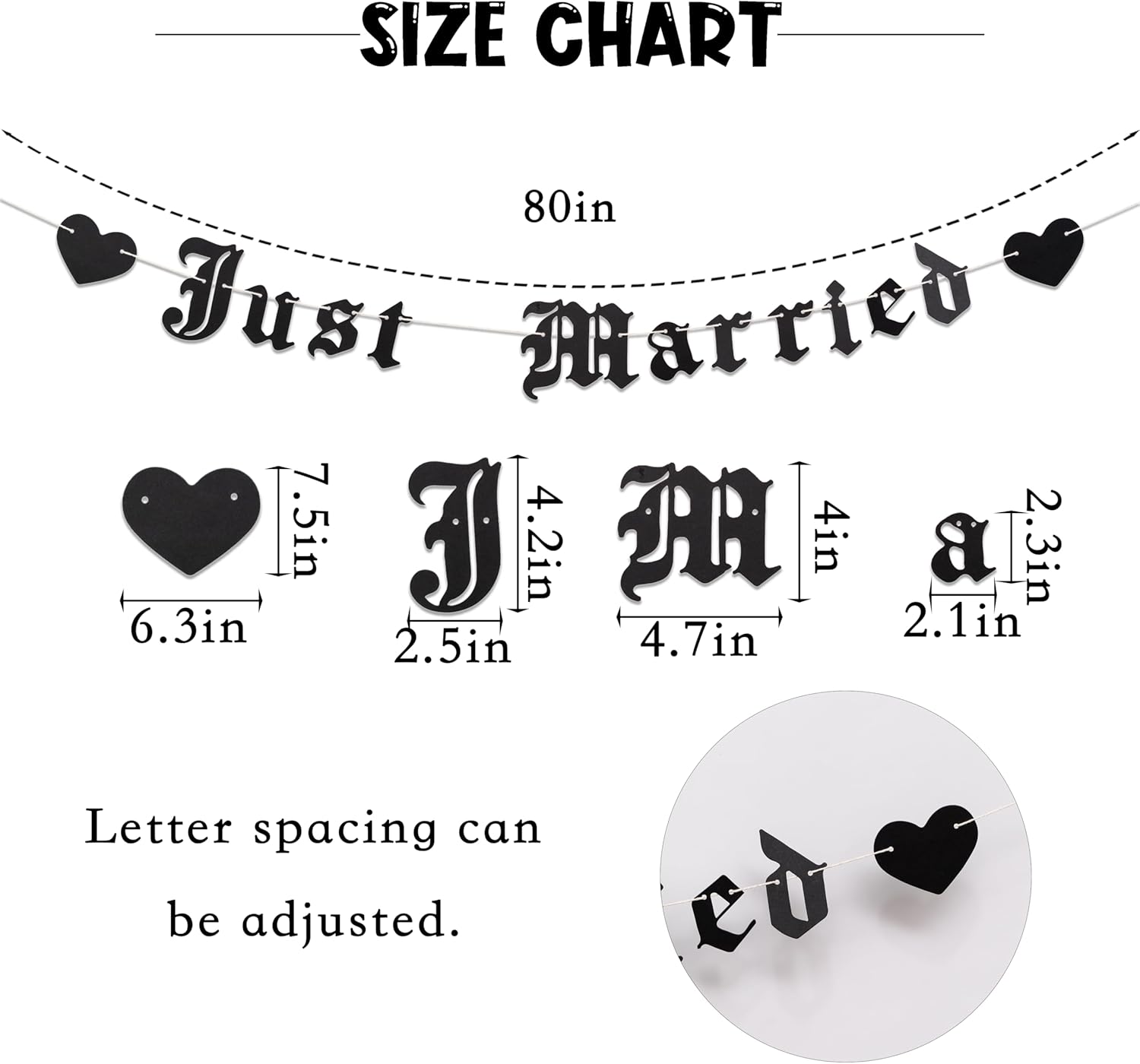 Just Married Gothic Wedding Banner - Dark Alternative Letter Garland
