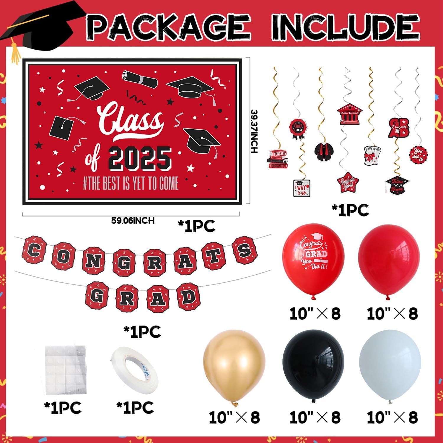 2025 Graduation Decorations Red Themed Set
