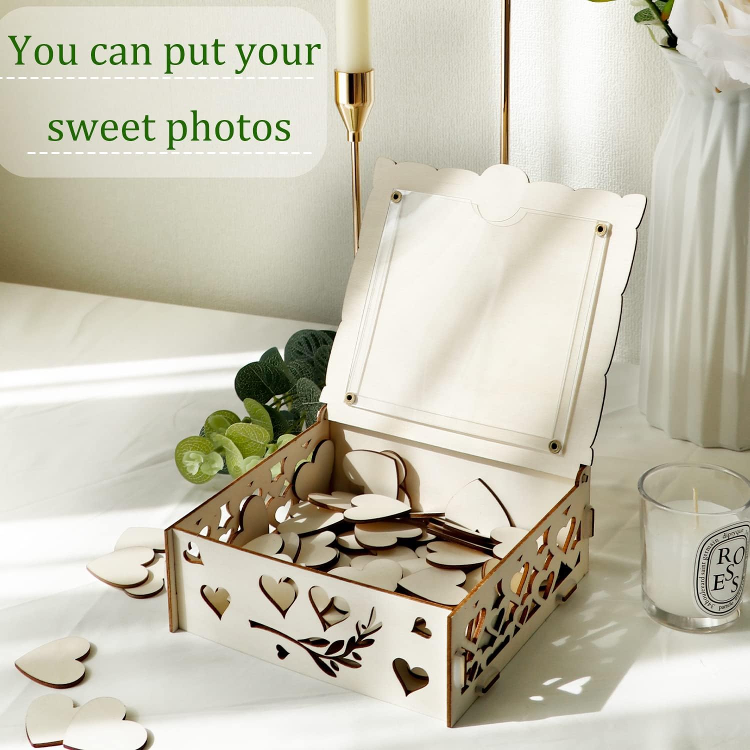 AerWo Wedding Guest Book Alternative with Stand and Hearts