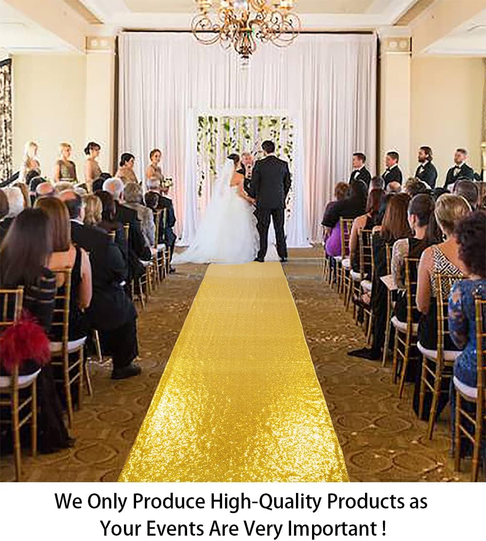 ShiDianYi Sequin Aisle Runner - 4FTx20FT Gold Aisle Runners for Wedding