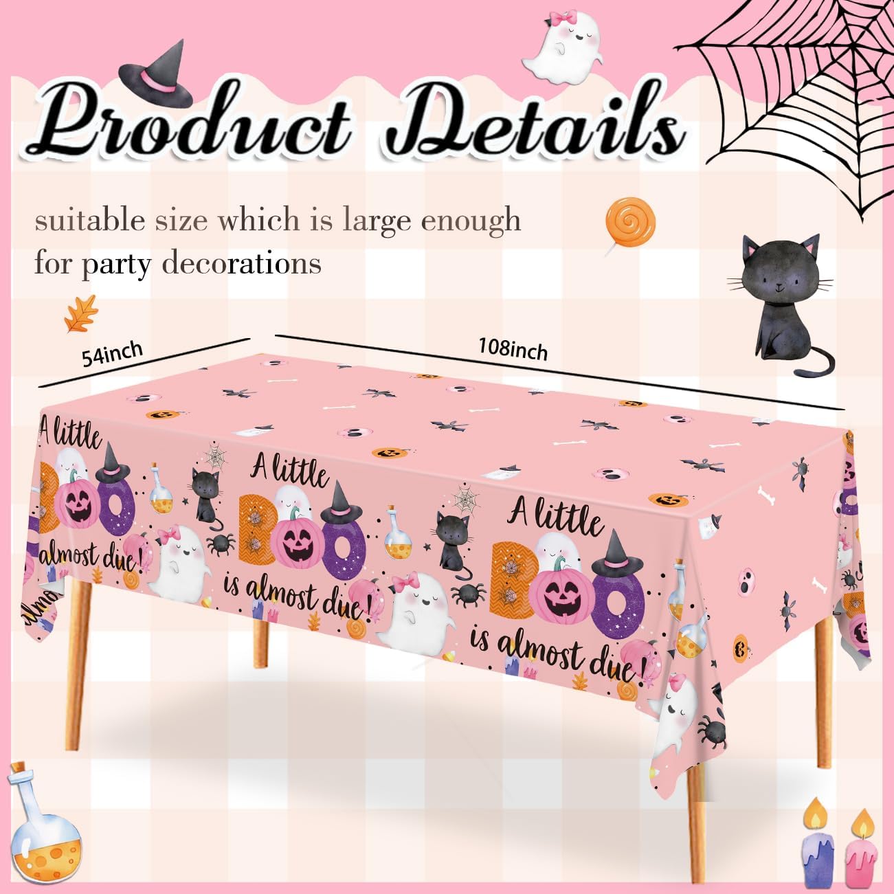 3 Pack Halloween Baby Shower Decor Tablecloths for Girls