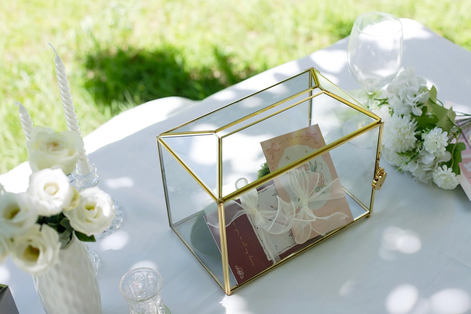 FISCRAT 102 Inche Gold Glass Card Box with Lock