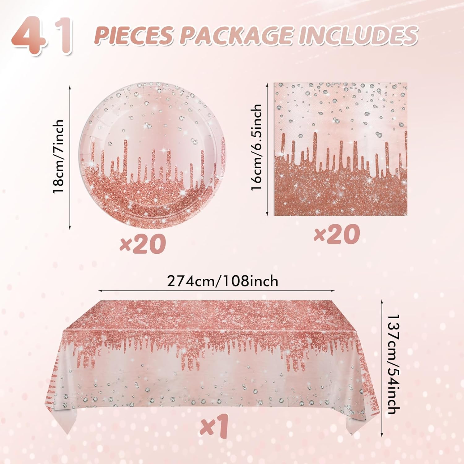 Pink Rose Gold Birthday Party Decor Set for Women