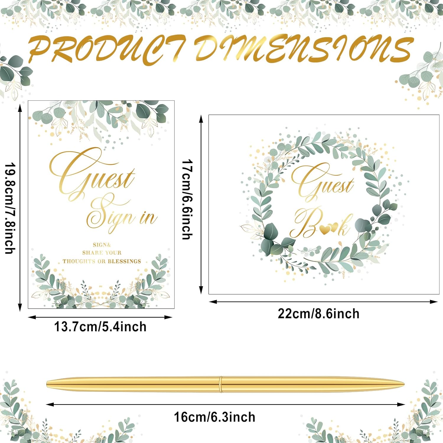 Geyee 3 Pcs Wedding Guest Book Set with Pen Holder