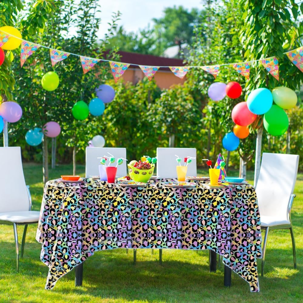 OQOQ Neon Cheetah Party Tablecloths 4 Pack 54x108 Inches