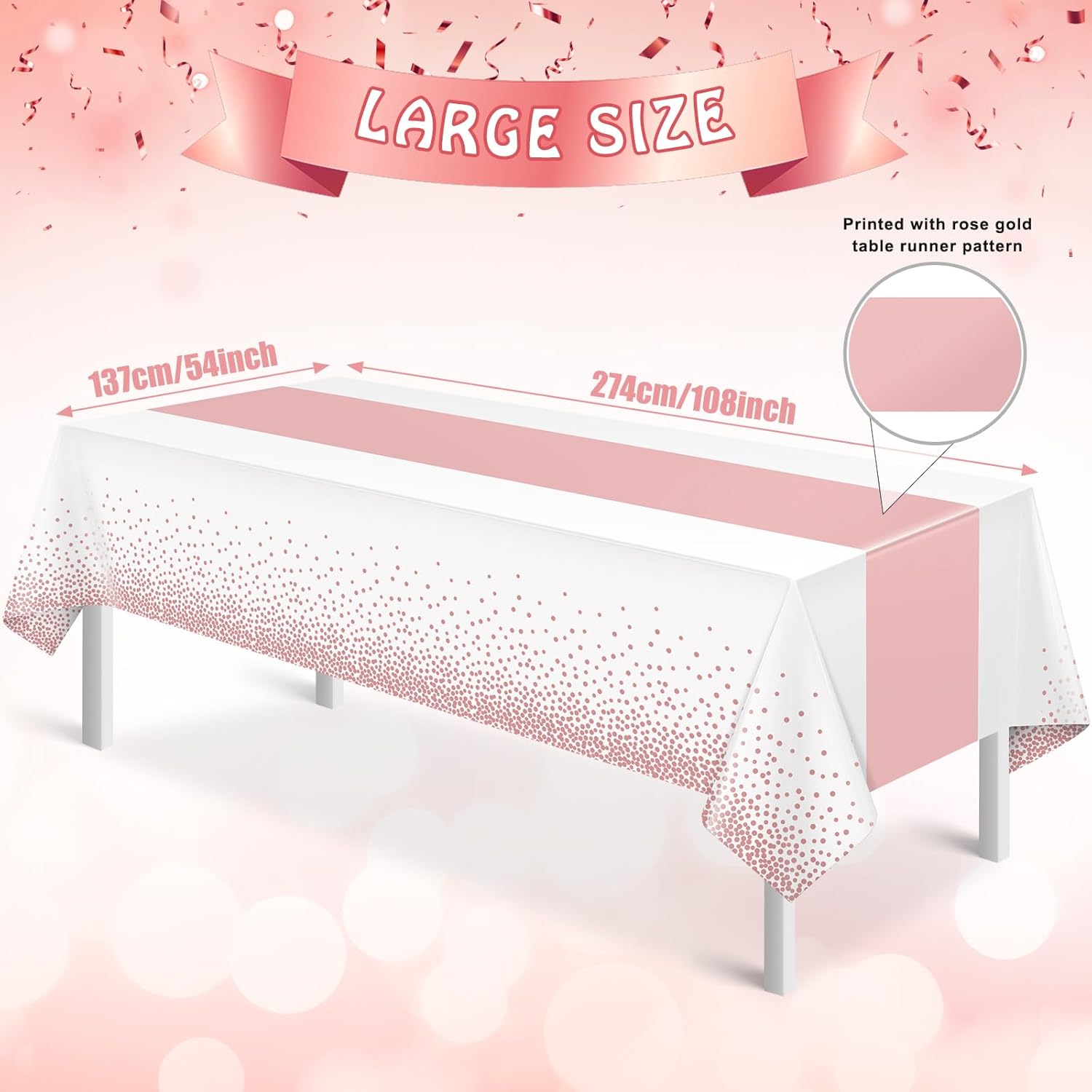 1Pcs White and Rose Gold Tablecloth Party Decorations