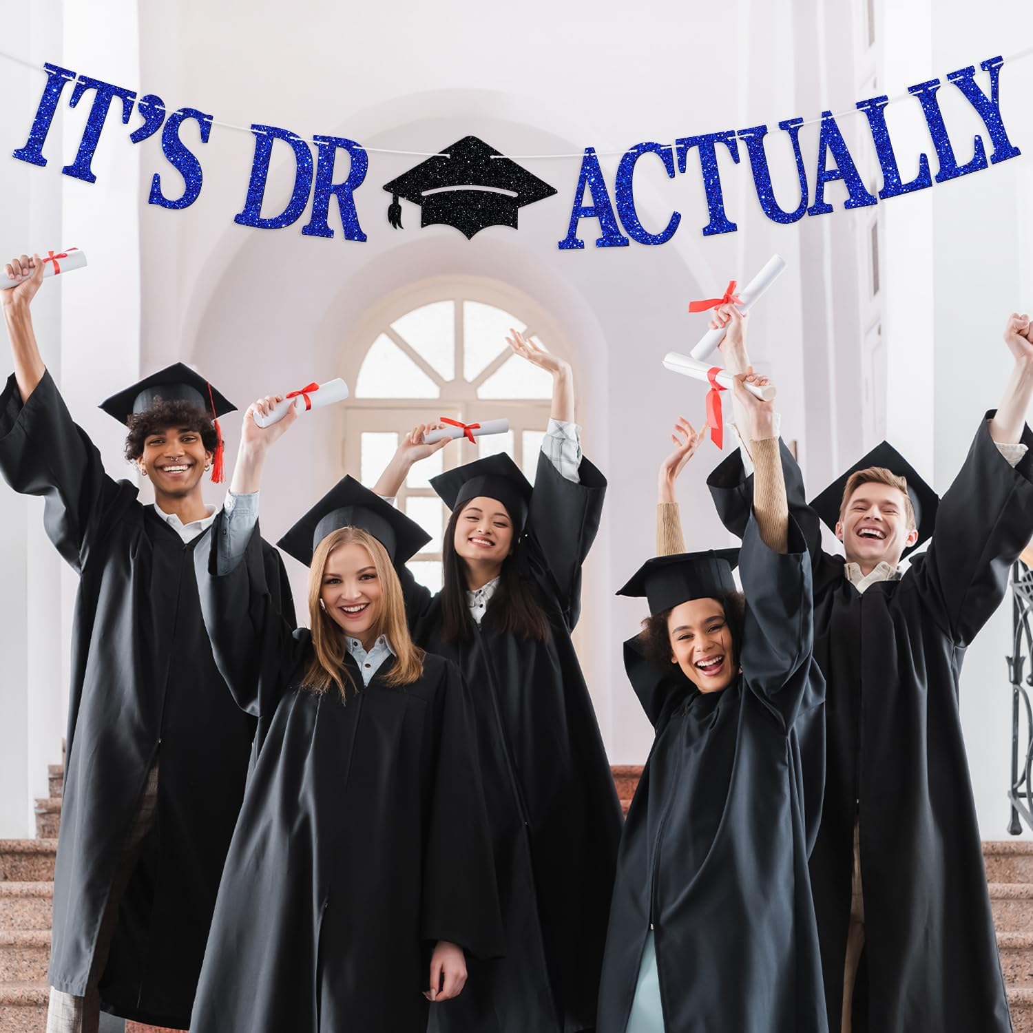 Dr Actually Graduation Banner with Glitter and Hat
