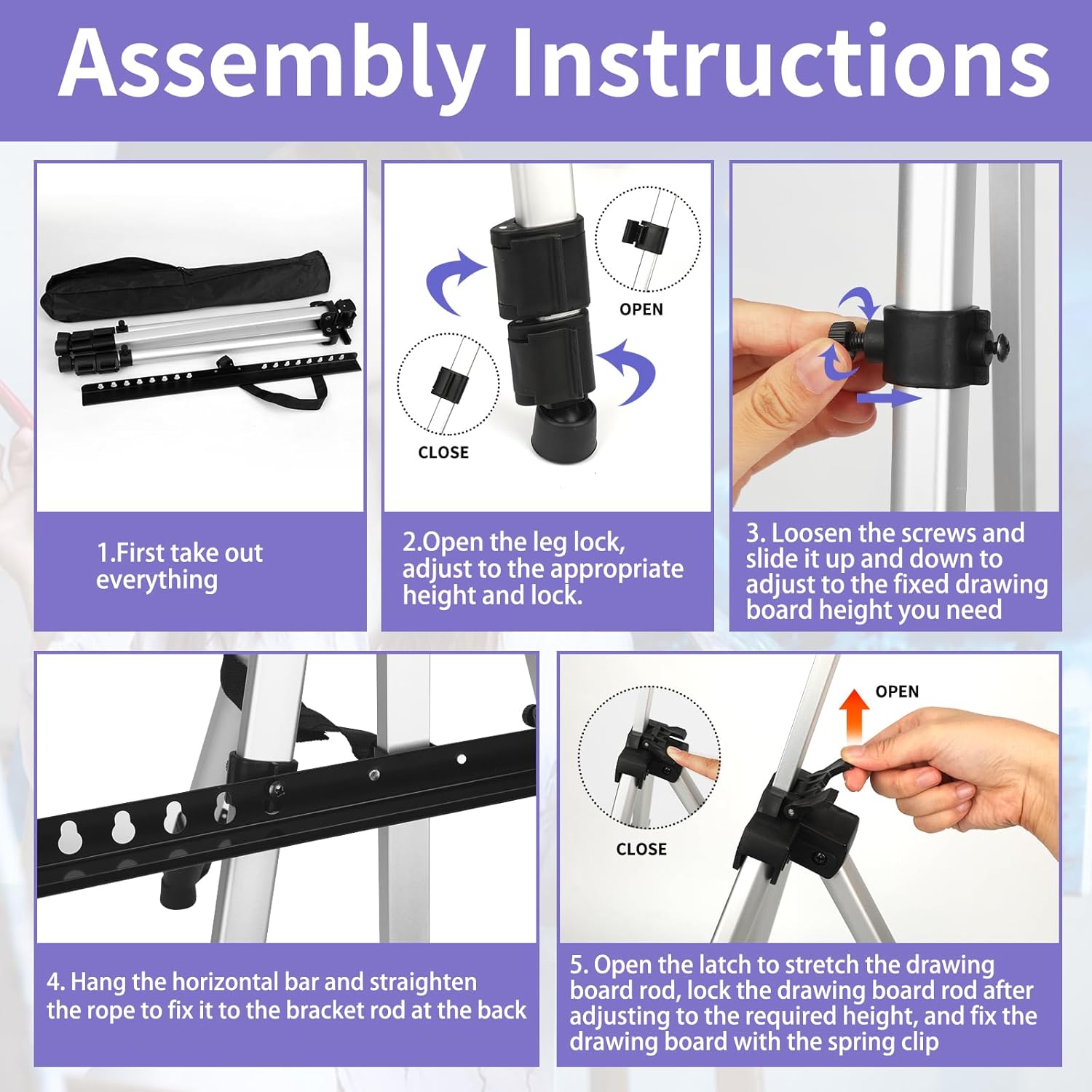4 Pack Adjustable Portable Art Easel Stand with Carry Bag - Silver