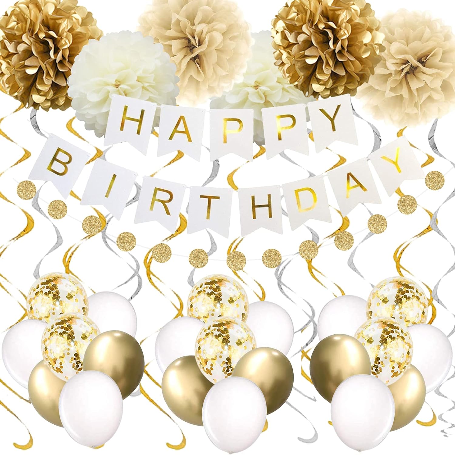 Gold Birthday Balloons and Decorations Set