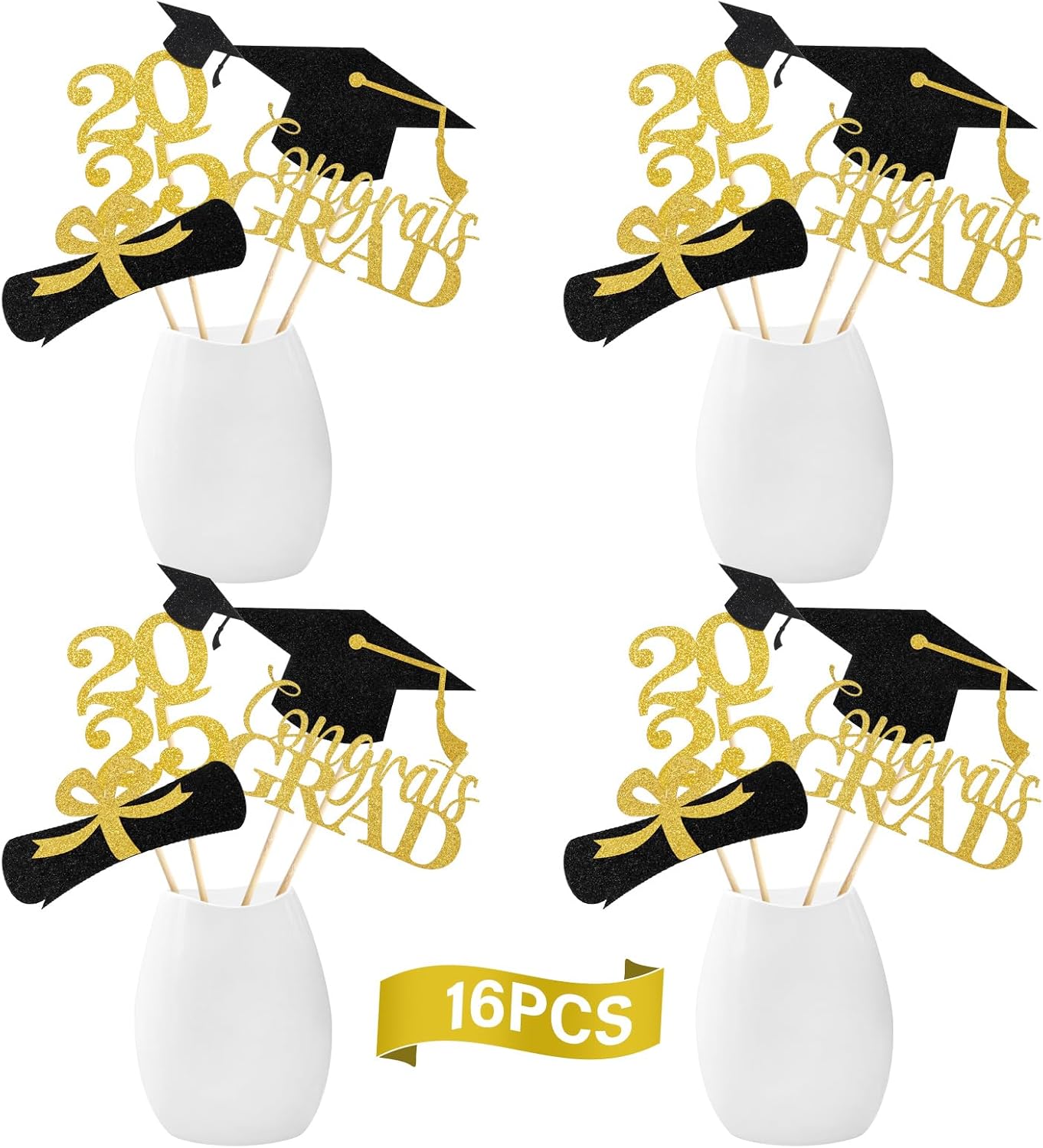 2025 Graduation Centerpieces Gold Black Set of 16
