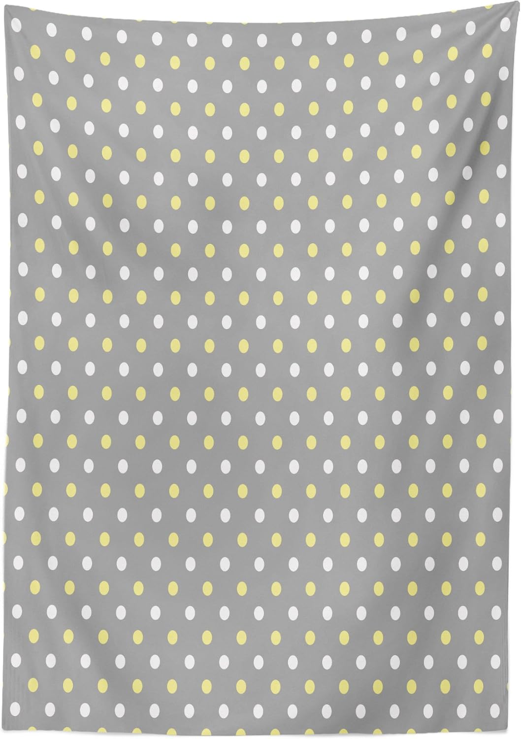 Lunarable Retro Polka Dot Tablecloth Yellow on Grey