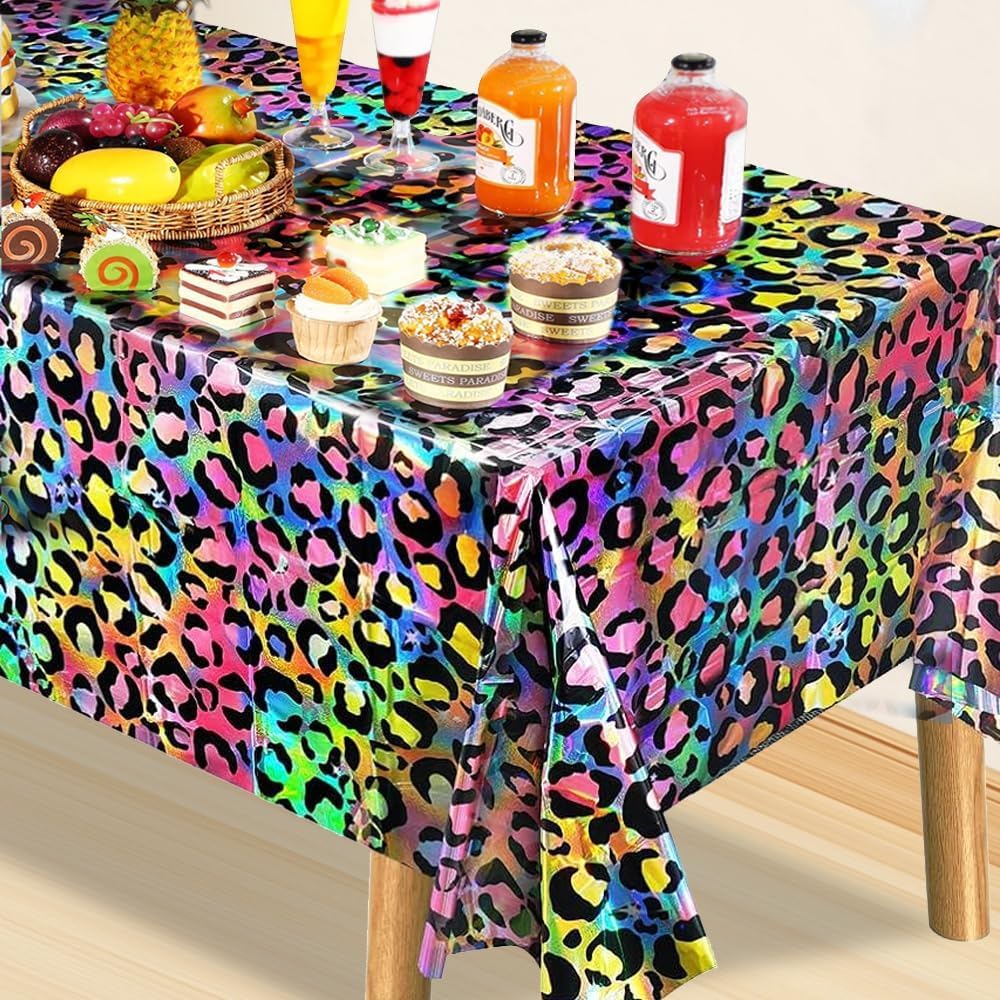 OQOQ Neon Cheetah Party Tablecloths 4 Pack 54x108 Inches