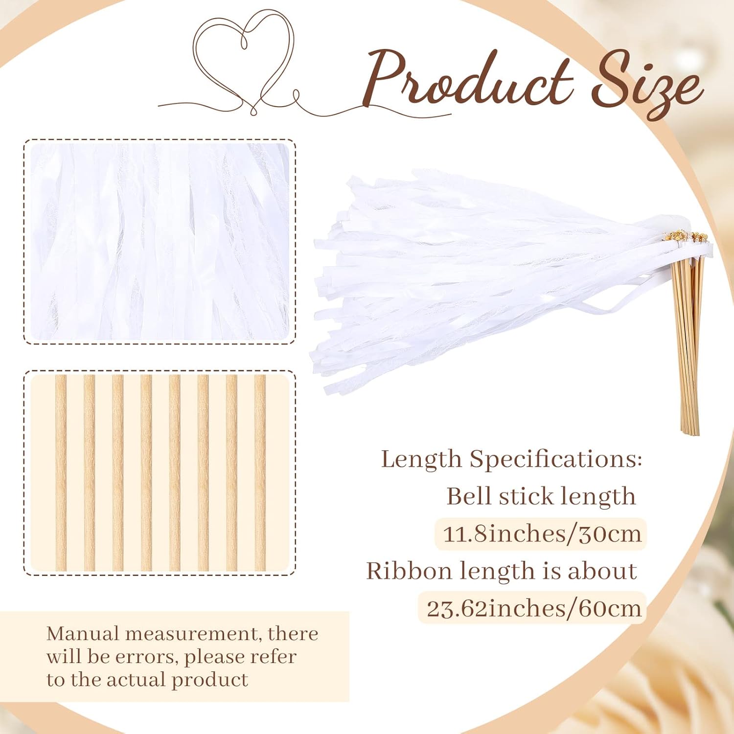 150 Pcs White Lace Ribbon Stick Wands for Wedding and Party