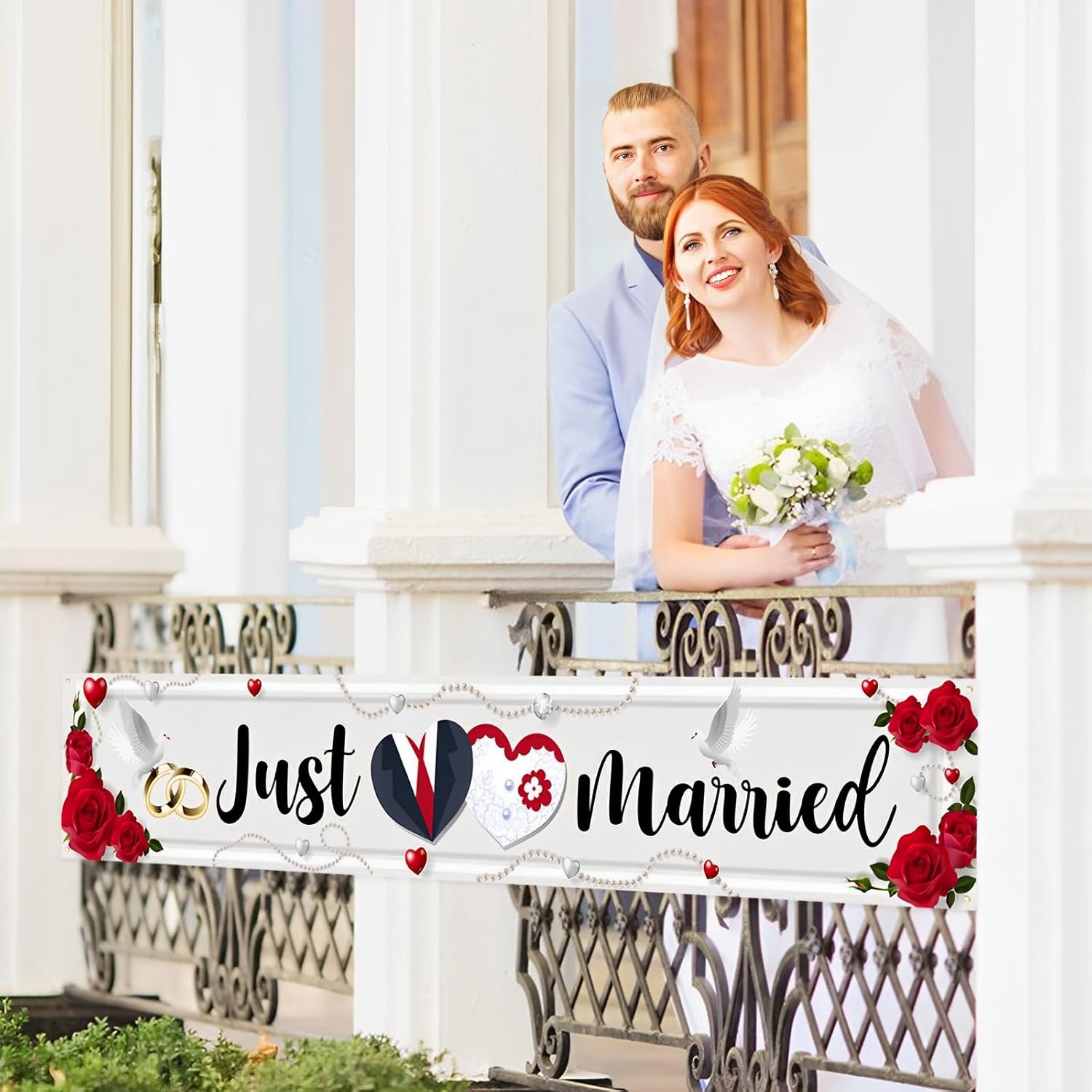 Labakita Large Just Married Banner for Wedding Ceremony Decorations