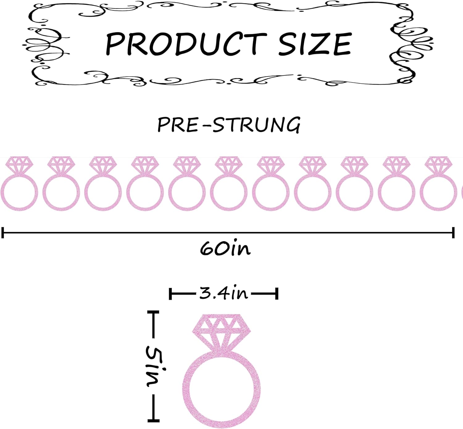Pre-Strung Pink Glitter Diamond Ring Banner for Bachelorette Party