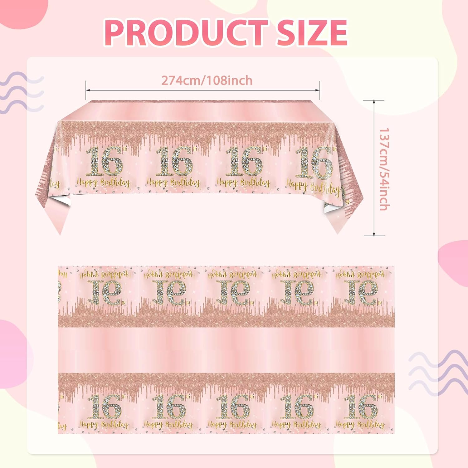 Sweet Rose Gold 3 Pack 16th Birthday Tablecloths