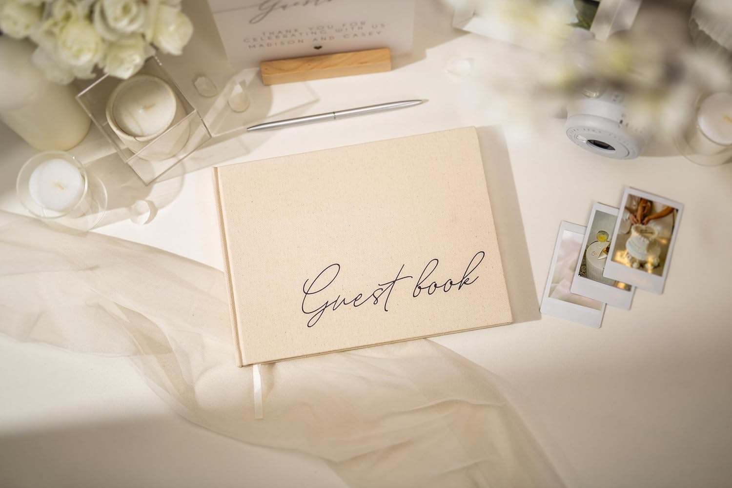 Cream Guest Book - 95x7 Linen Hardcover for Events