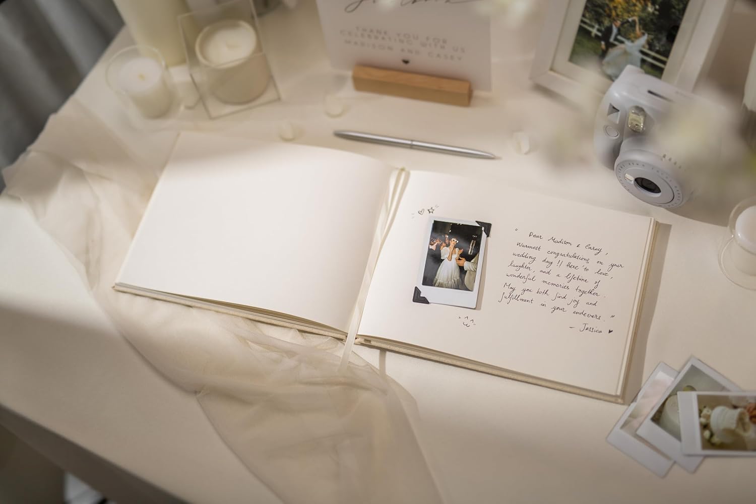 Cream Guest Book - 95x7 Linen Hardcover for Events