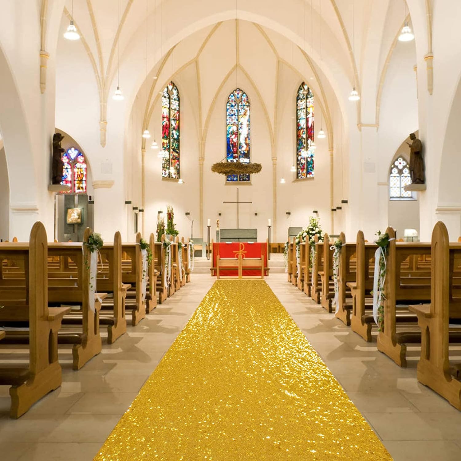 ShiDianYi Sequin Aisle Runner - 4FTx20FT Gold Aisle Runners for Wedding