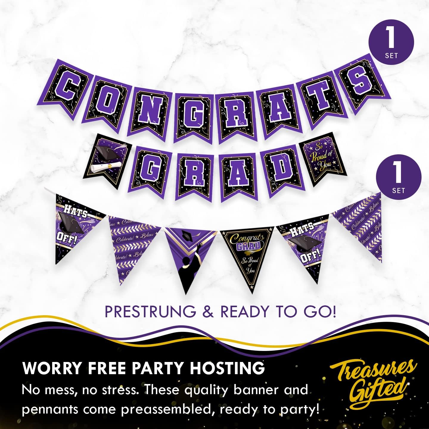 Treasures Gifted Purple Graduation Decor Set for 24 Guests