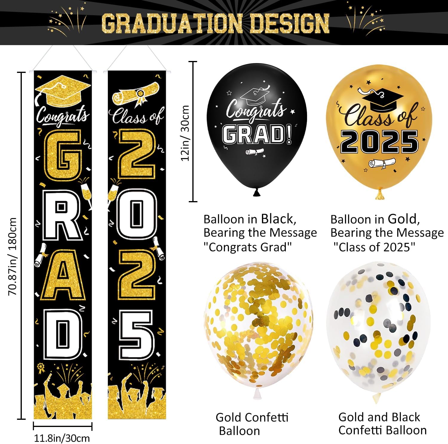 Class of 2025 Graduation Decorations Set Black Gold